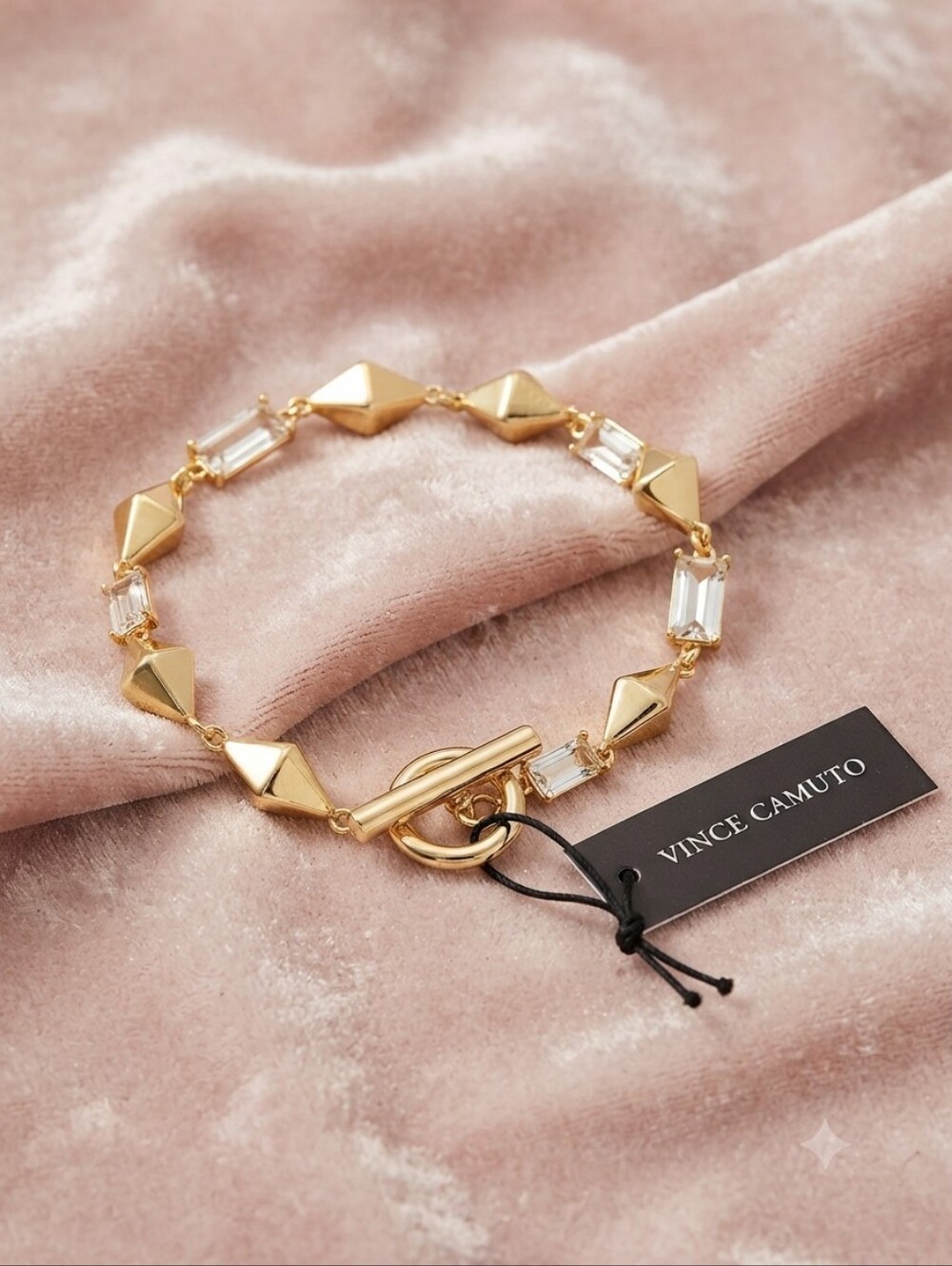 Vince Camuto Gold Geometric Link Bracelet with Clear Accents